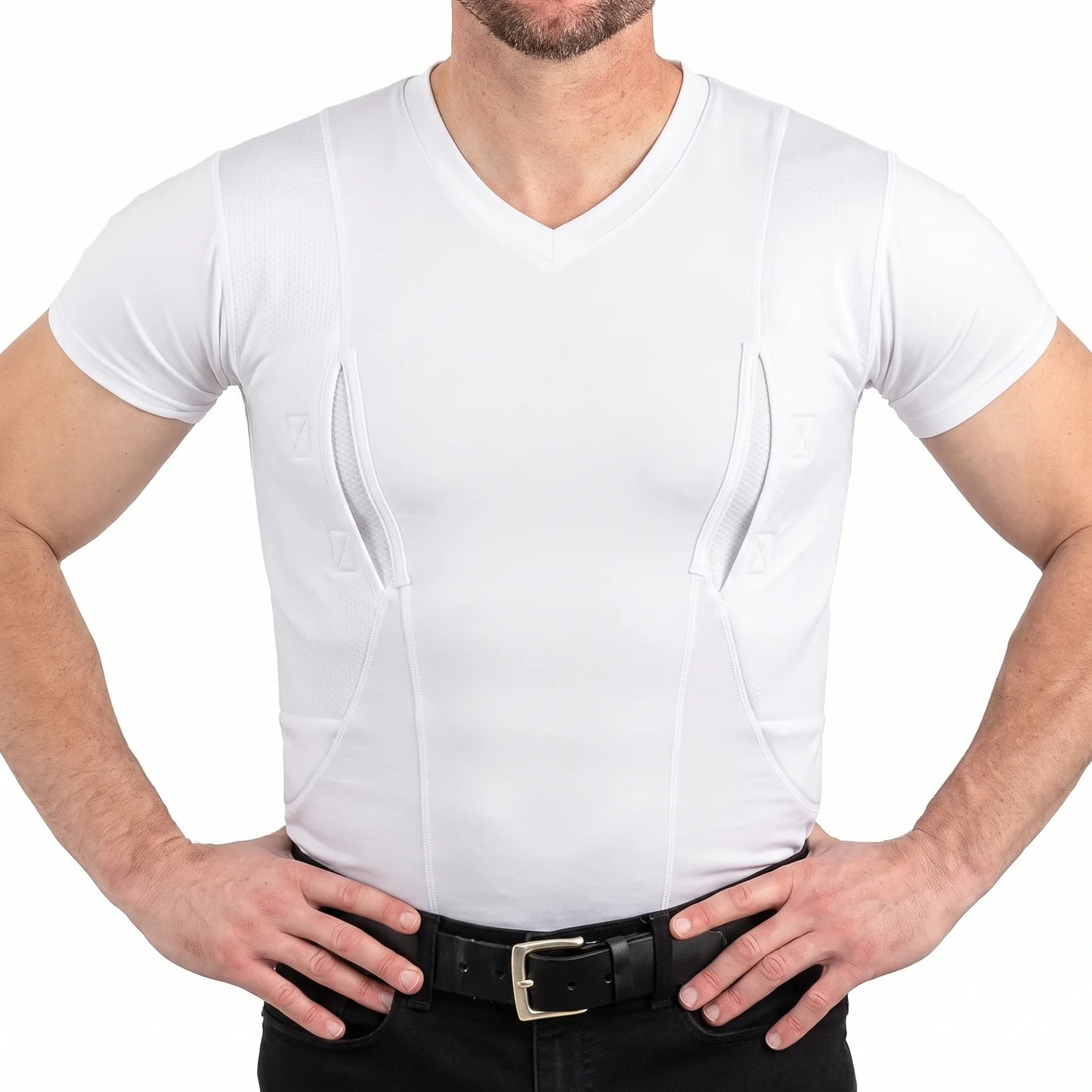 Phantom Concealed Carry Holster Shirt - white V-neck front