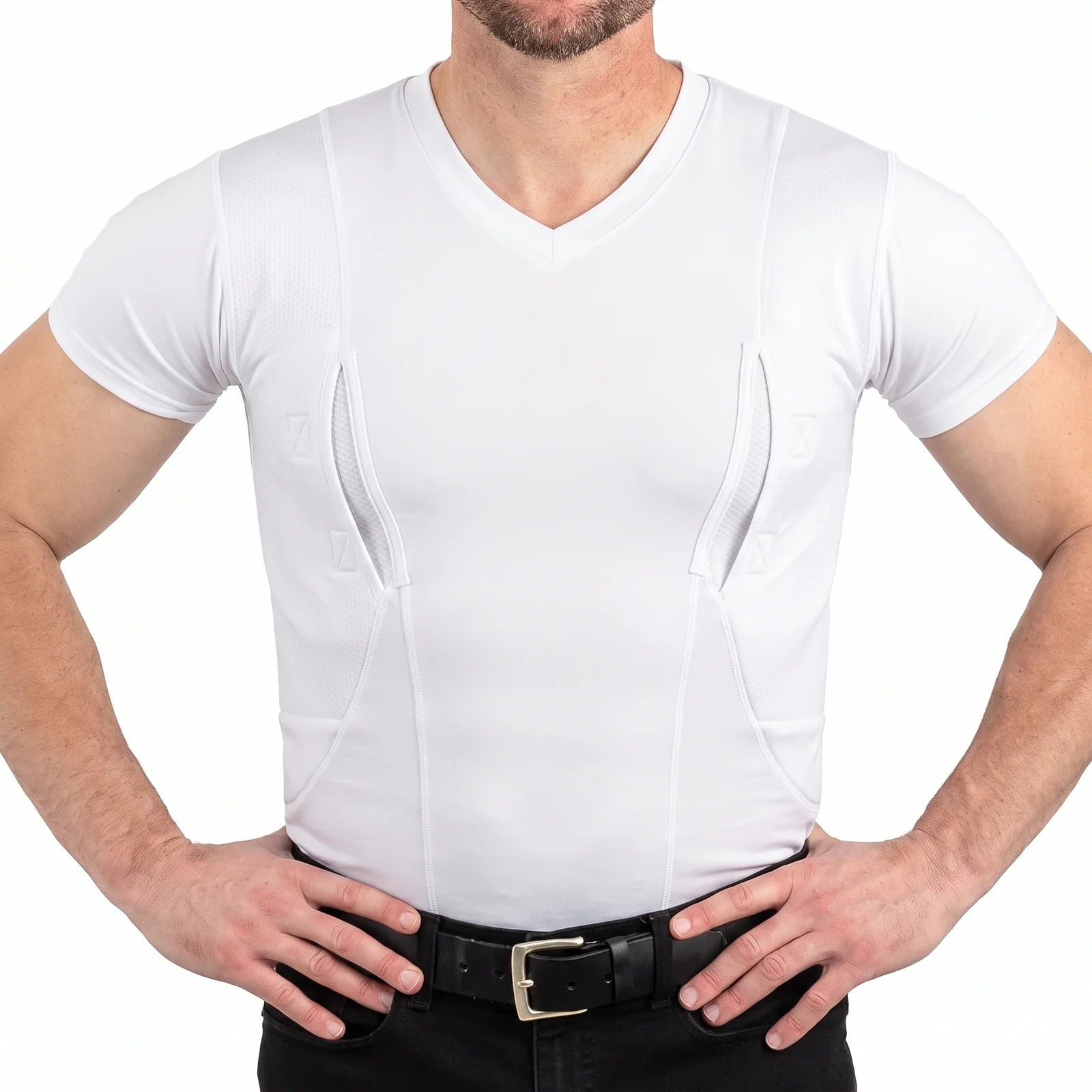 Phantom Concealed Carry Holster Shirt - white V-neck front