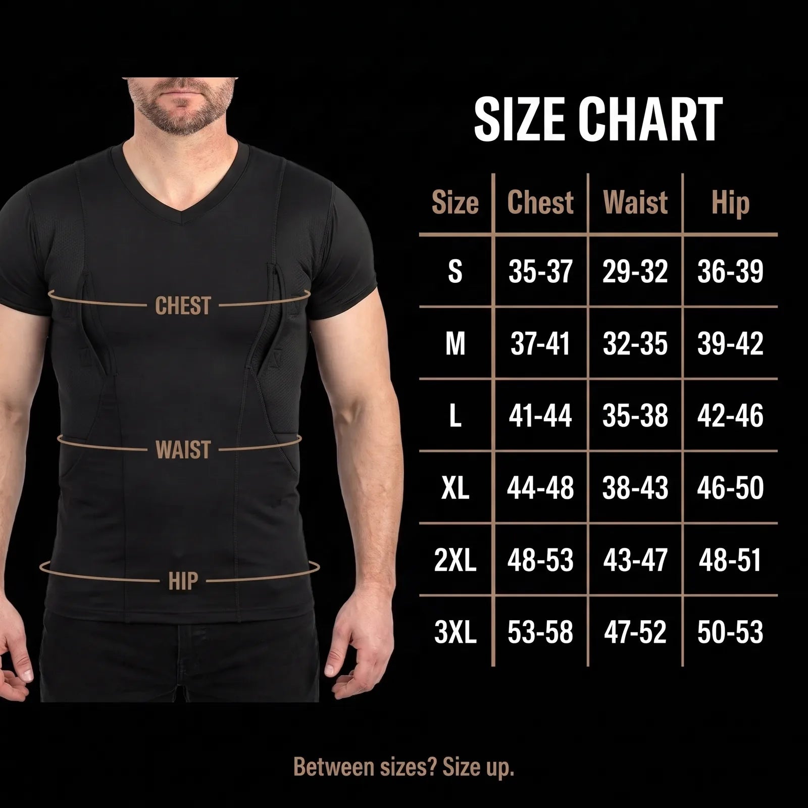 Size chart S to 3XL