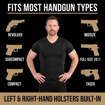 Fits most handgun types - left and right hand holsters built-in