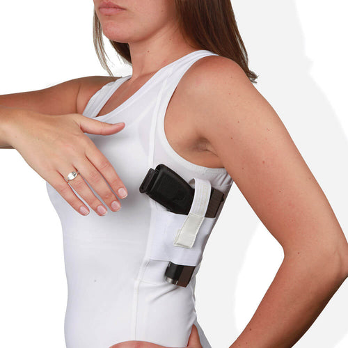 Phantom Women's Concealed Carry Tank Top — White, built-in side holster