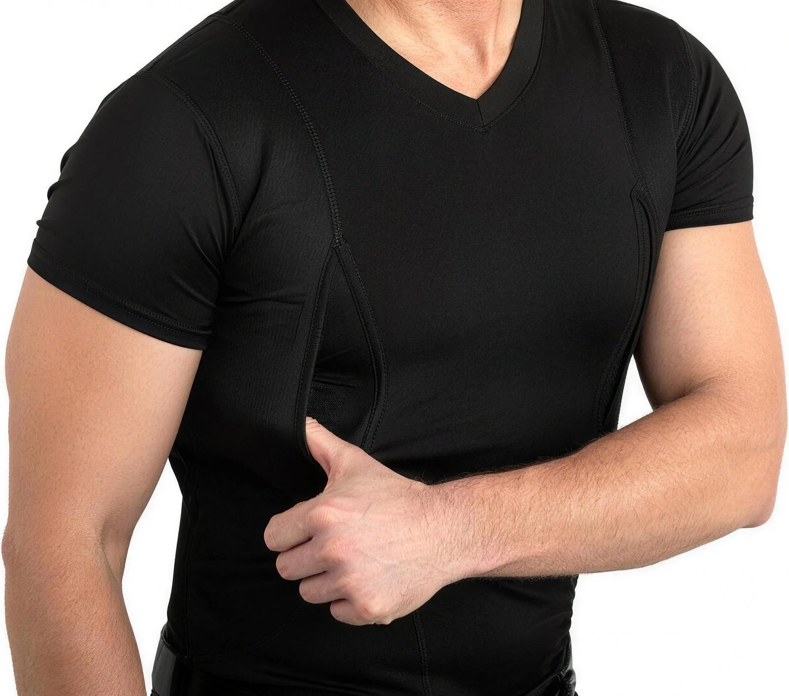 Holster pocket opening with hook-and-loop strap inside