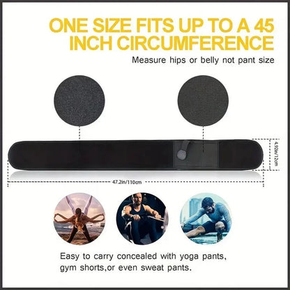 Sizing guide: one size fits up to a 45 inch circumference, measure hips or belly