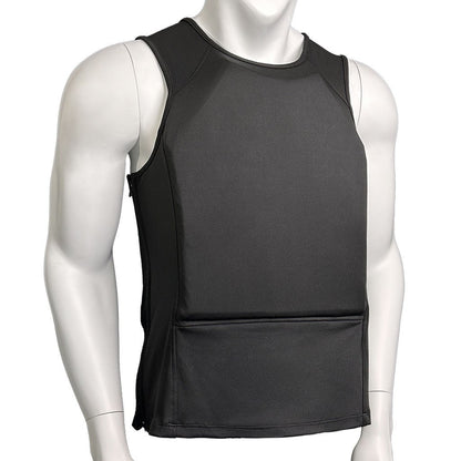 Phantom Body Armor Vest in black on a mannequin, sleeveless undershirt cut