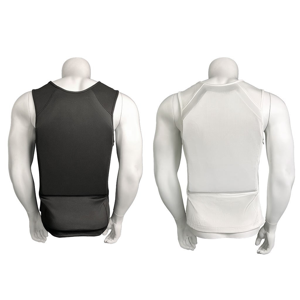 Back view of the vest in black and in white