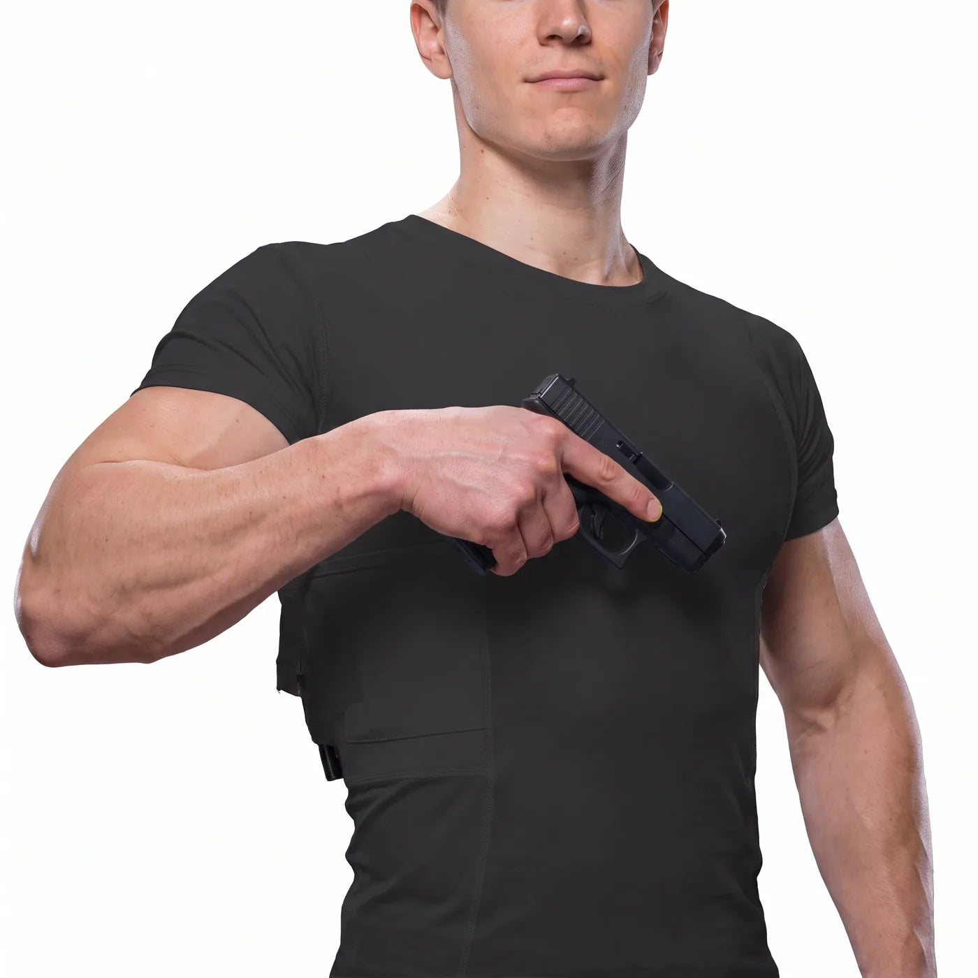 Drawing a handgun from the built-in side holster pocket