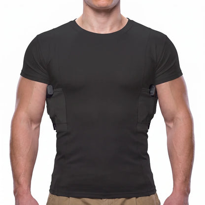 Phantom concealed carry Tee in black, front view on white background